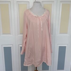 Victorias Secret Nightgown PJ Night Shirt Size Large Pink Ribbon Bow Embroidered